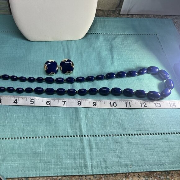 Vintage 1930s,Woman,Necklace+Polka Dot Earrings Style Blue Glass Bead.! - Picture 11 of 11